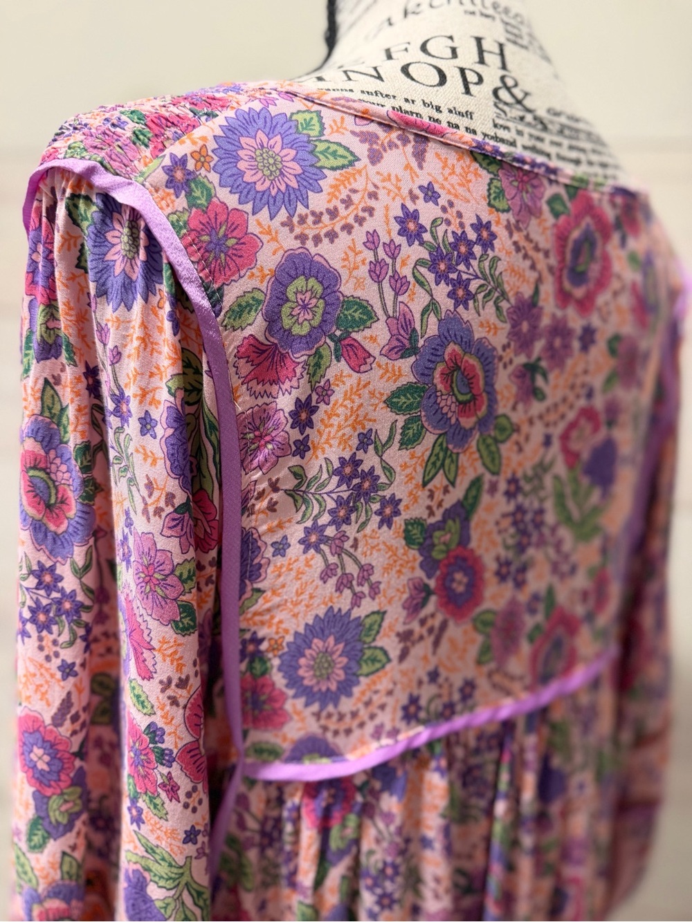 Umgee Lavender Floral Boho Tie-Neck Dress - Picture 13 of 16